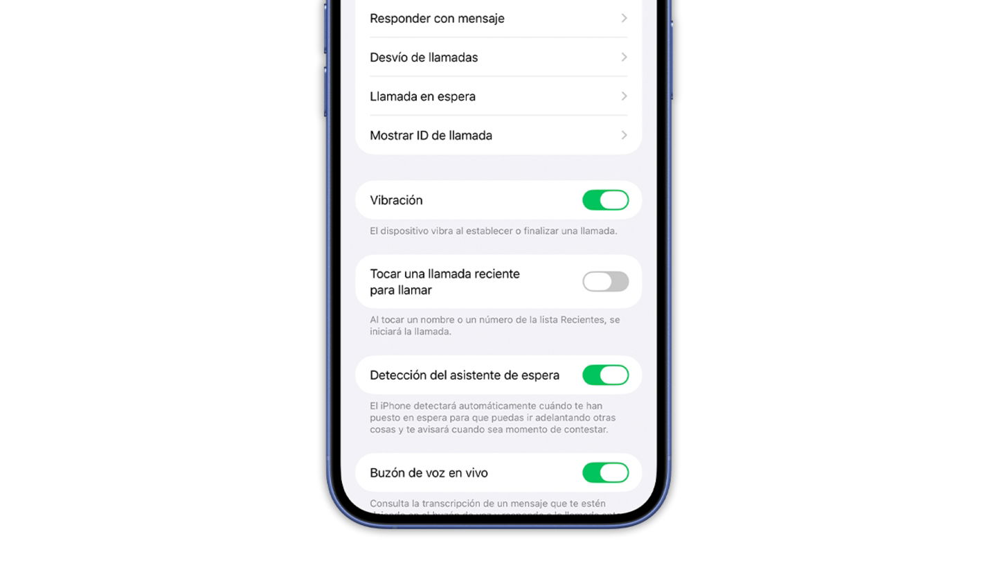 Botón vibración llamadas de iOS 26.1