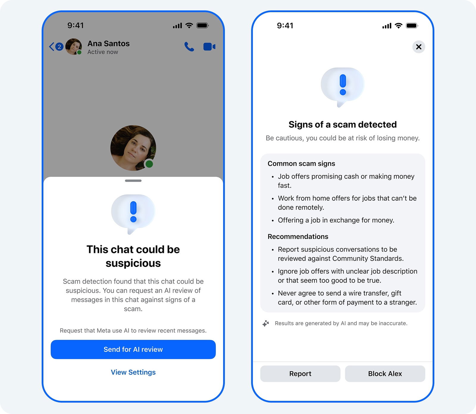 Advertencias de Meta en Messenger