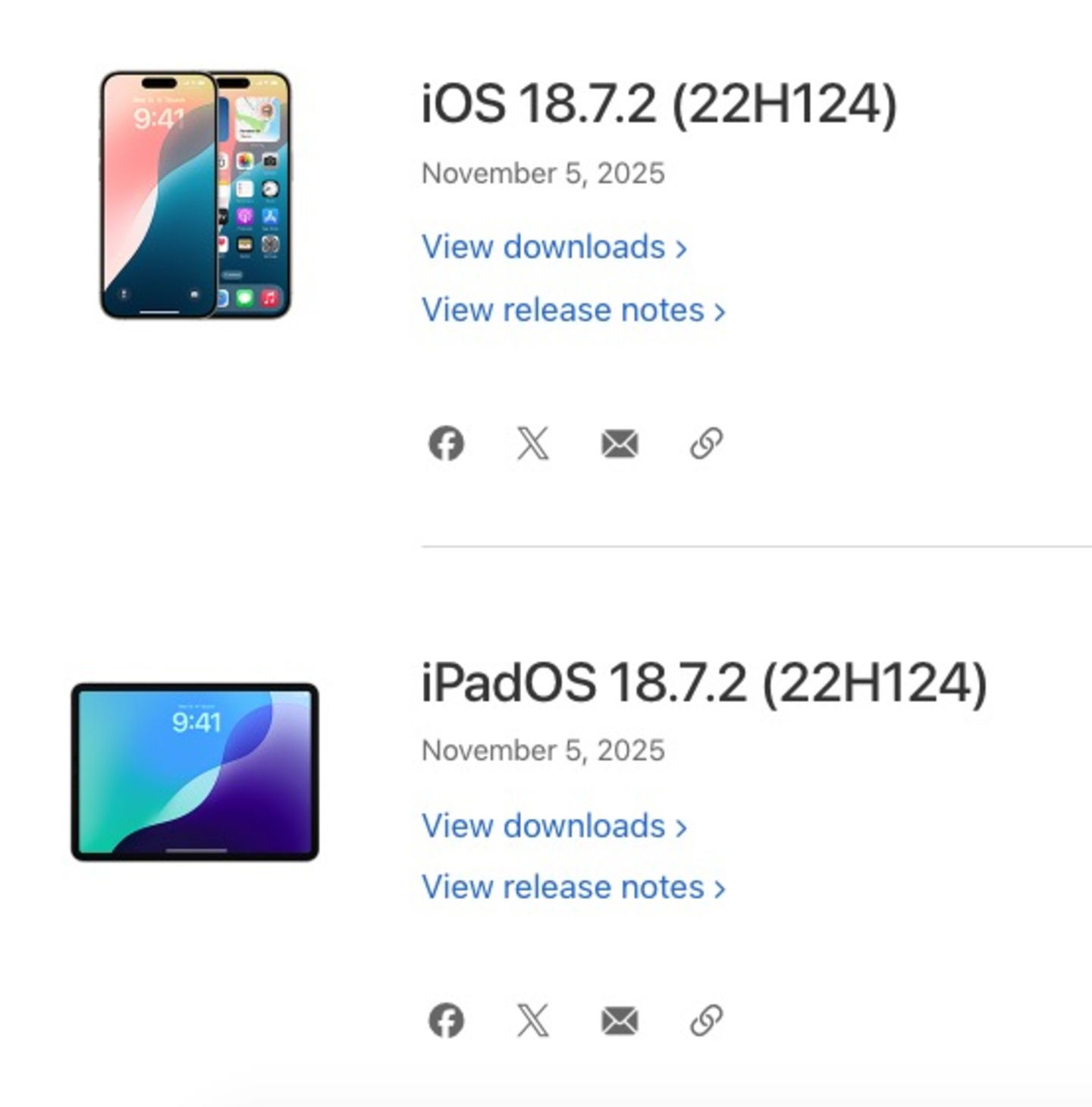 Versiones de iOS y iPadOS 18
