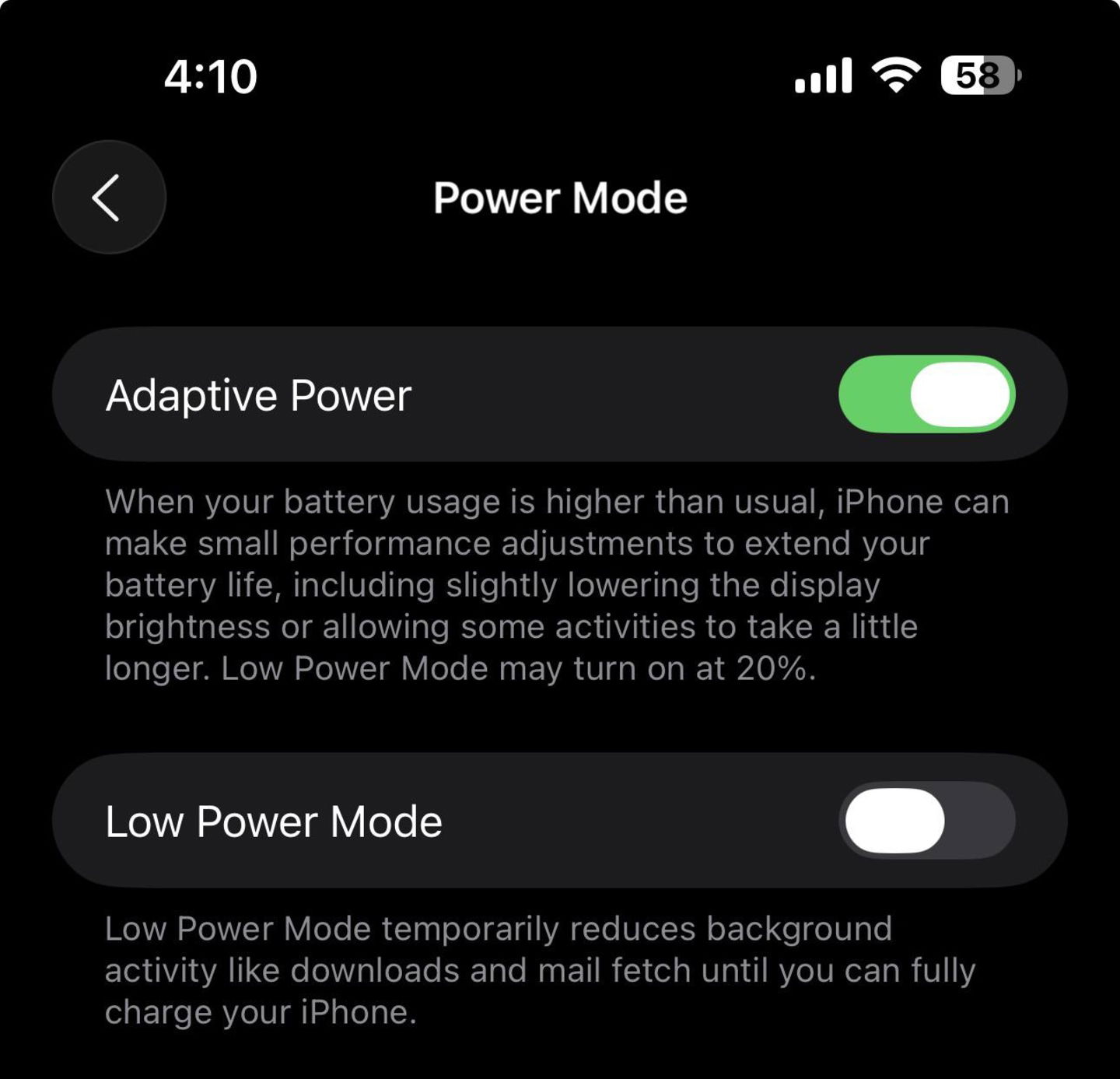 Sección Bateria iOS 26
