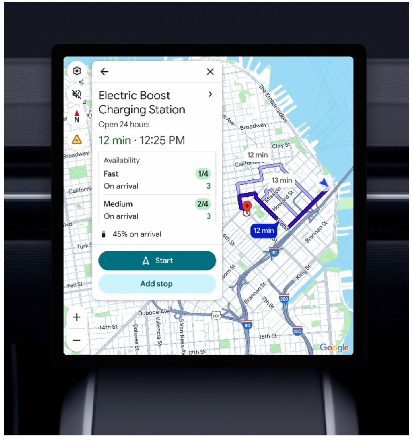 Google Maps en vehículo eléctrico
