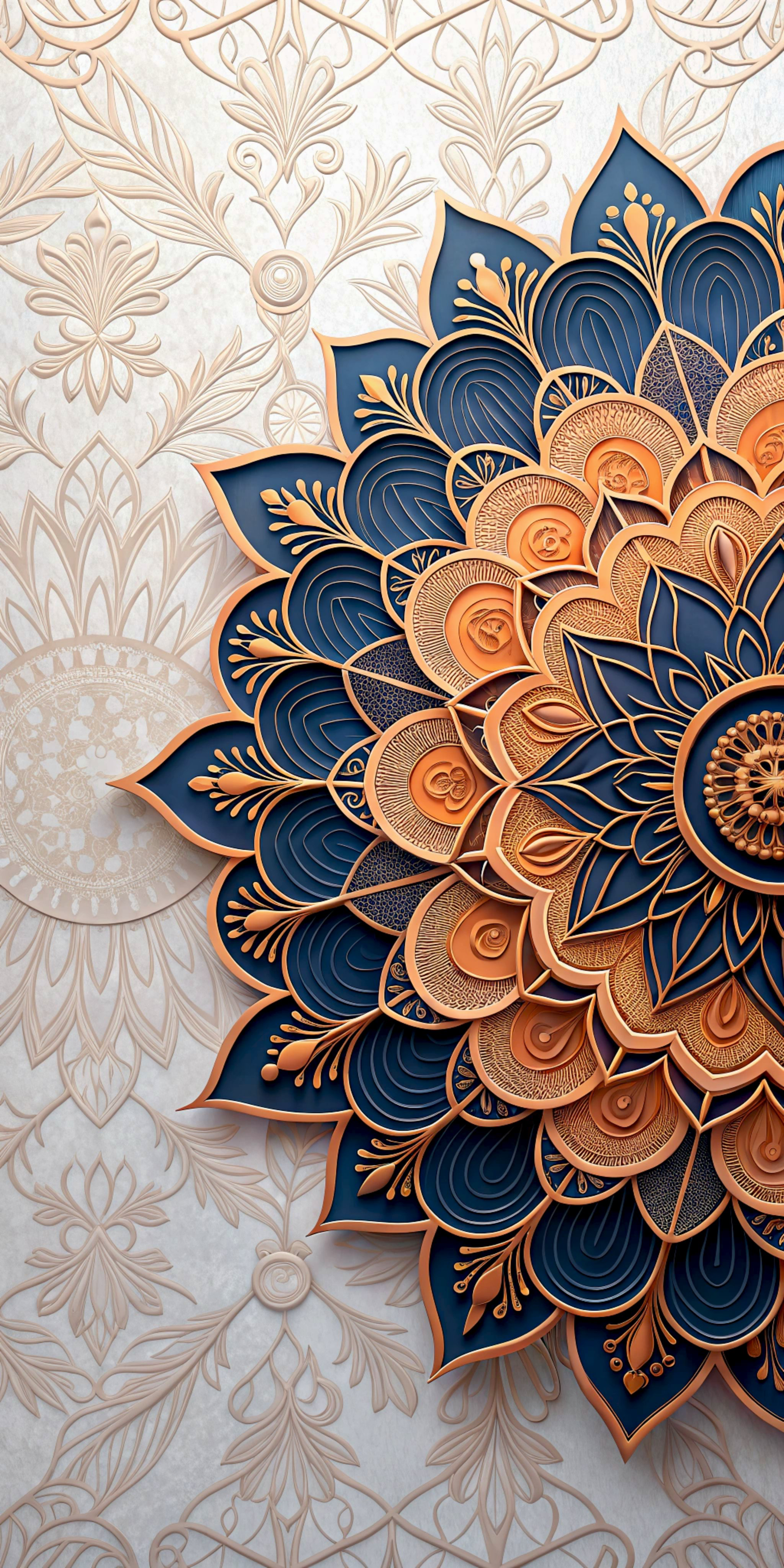 Mandala naranja y azul