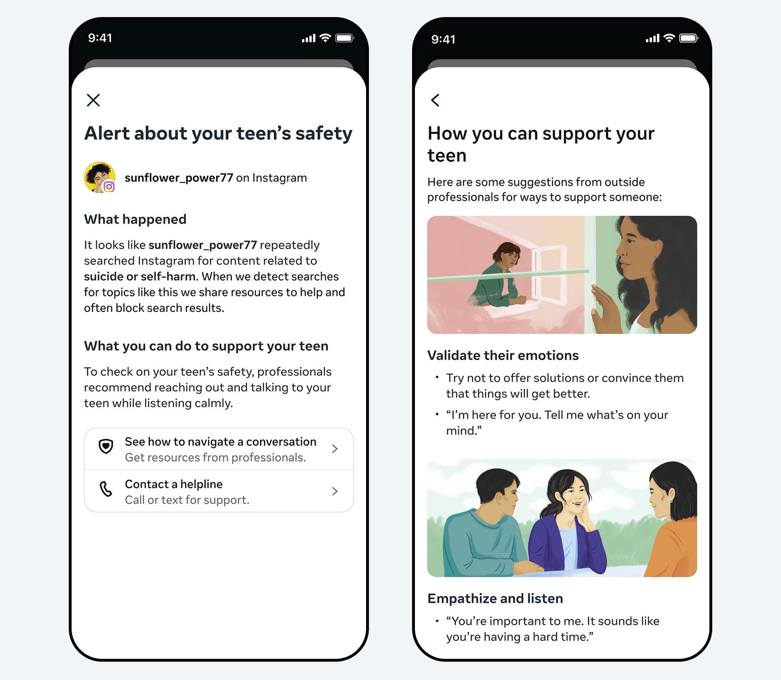 Alertas de Instagram sobre adolescentes en peligro