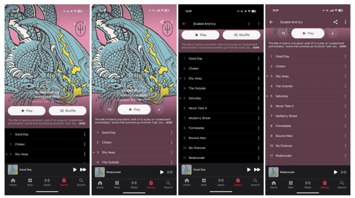 Interfaz de Apple Music Android