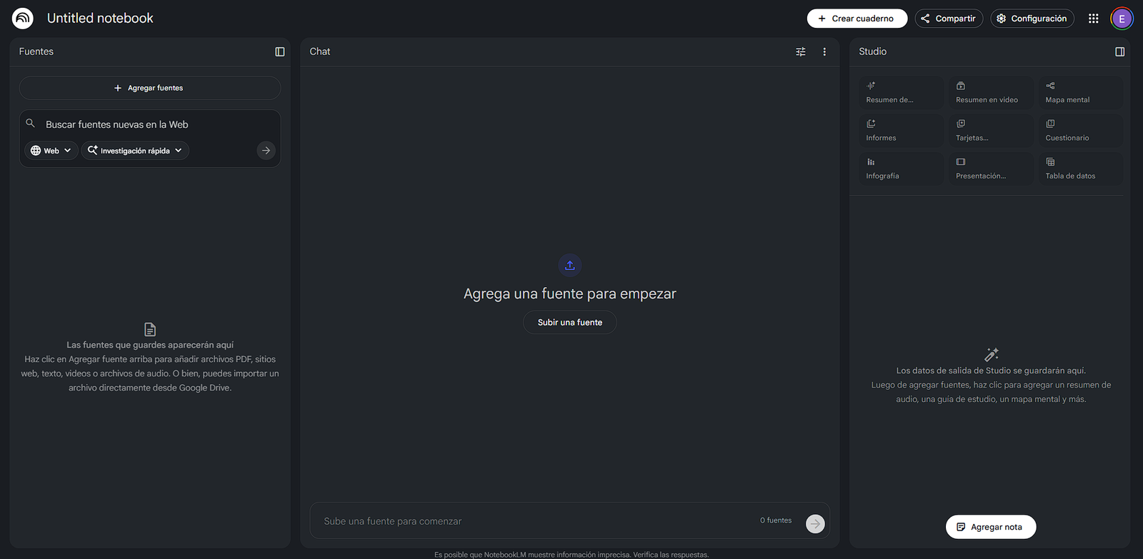 NotebookLM permite subir documentos, videos y páginas web para generar podcasts interactivos, mapas mentales e informes ejecutivos sin salir de la plataforma.